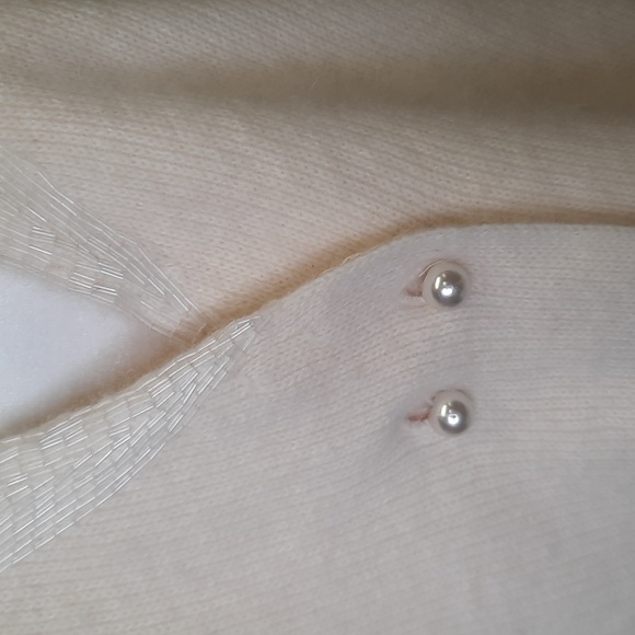 I.B. Diffusion Vintage Ivory Mohair Blend Beaded Jacket Cardigan, Size Small - Picture 3 of 6